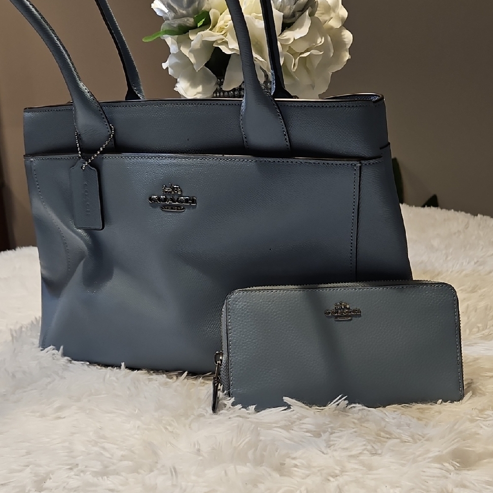 Coach Slate Blue Tote and Wallet Set